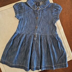Baby Gap Girls Denim Dress Peter Pan Collar Puff Sleeves Short Sleeve Sz 2T
